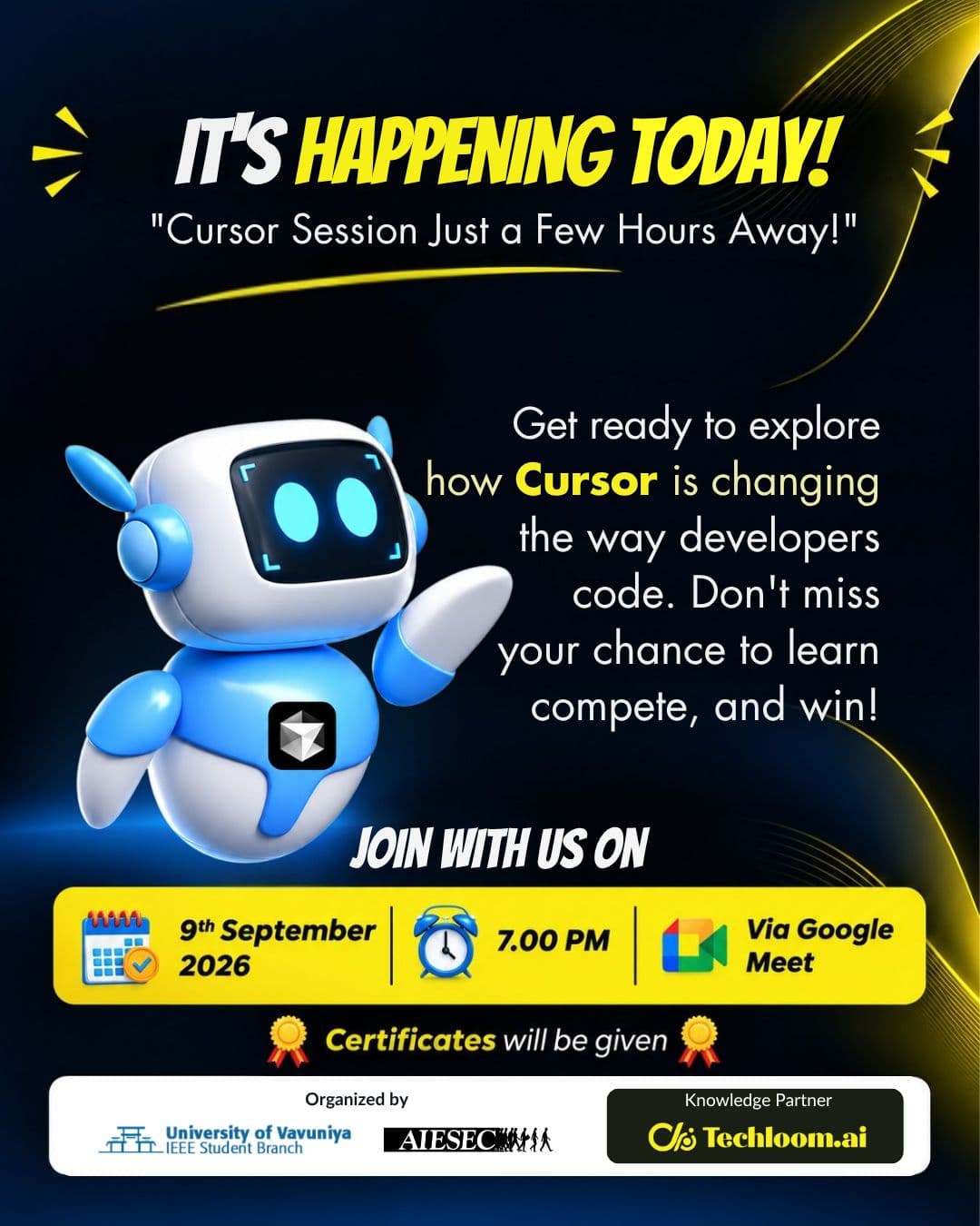 Reminder graphic for the Cursor session happening on 9 September 2026 at 7:00 PM via Google Meet