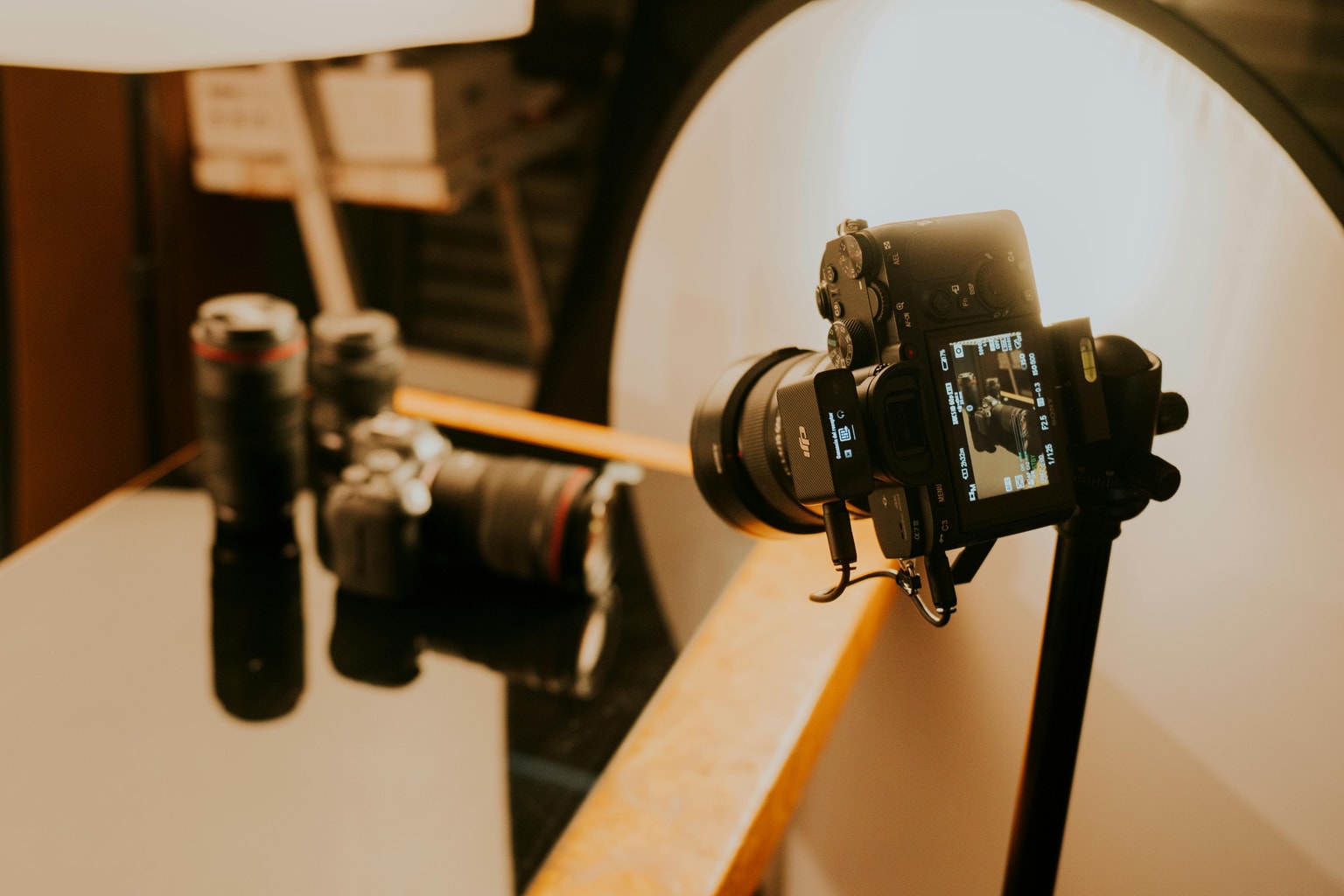 Professional camera and production lighting setup